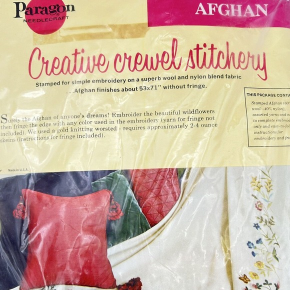 Paragon Wildflowers Afghan Crewel Embroidery Kit 0925 Vintage Needlecraft 53x71 - Picture 6 of 7
